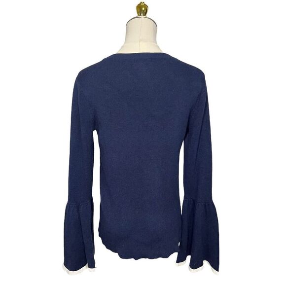 Halogen Women’s XS Sweater Navy Blue Knit Crewneck Bell Sleeves - Picture 5 of 7